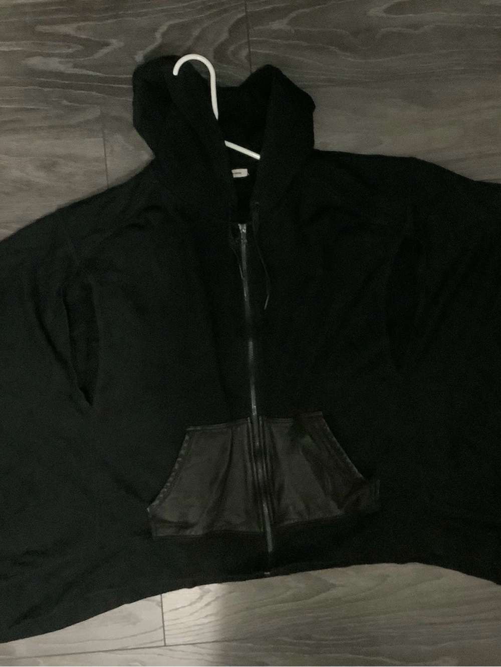 Alexander Wang Black Hooded Zip Sweatshirt cape with leather Front Pocket